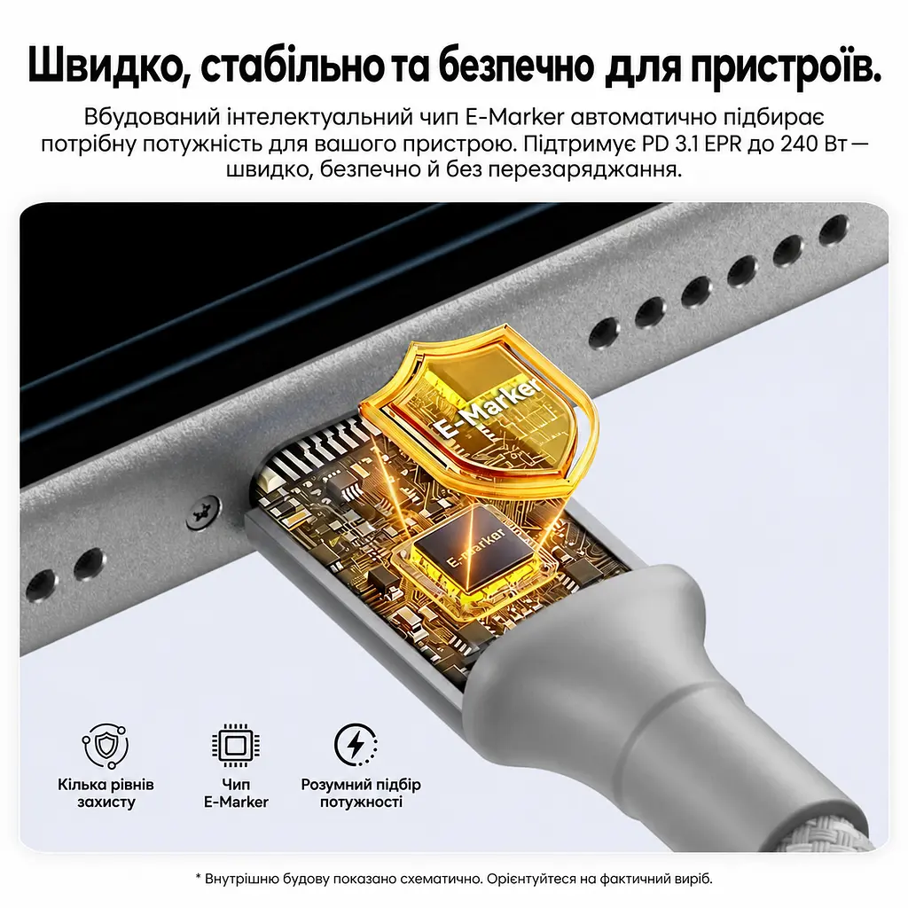 Кабель Vention TSAJG магнітний USB-C - USB-C PD 3.1 240 Вт 1,5 м титаново-золотий (TSAJG) - фото 5