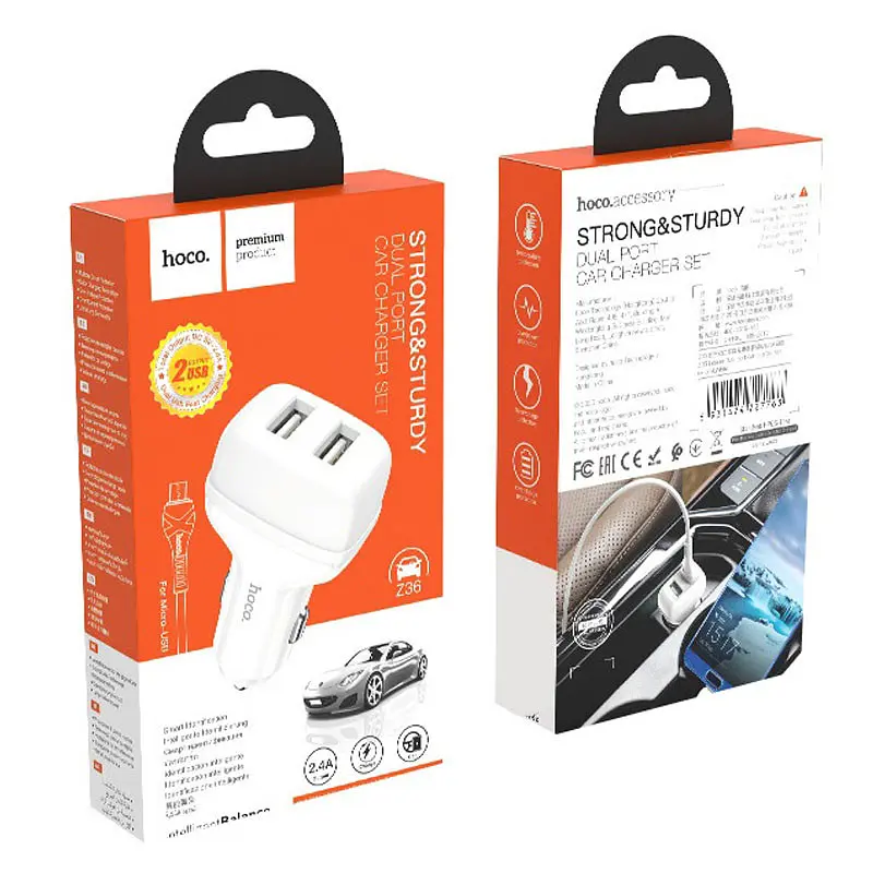 АЗП Hoco Z36 Leader 2.4A (2USB-A) + кабель USB to MicroUSB Білий - фото 2