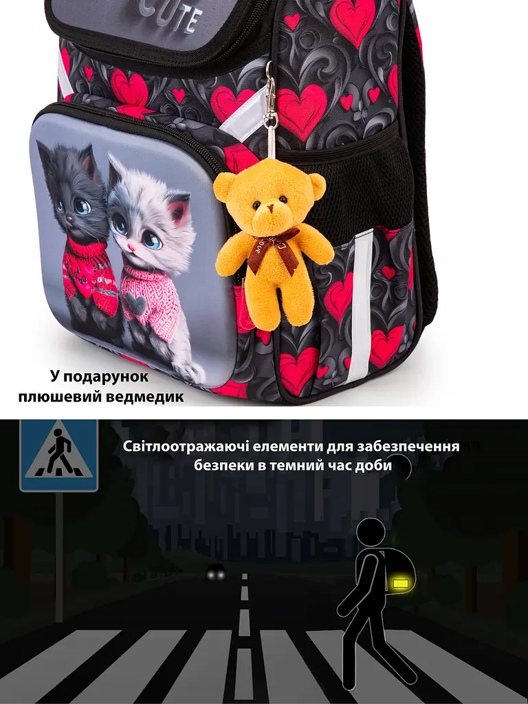 Ортопедичний шкільний рюкзак (ранець) School Standard 6 в 1 для дівчинки  570 гр 14,5 літрів Сірий з червоним - фото 9