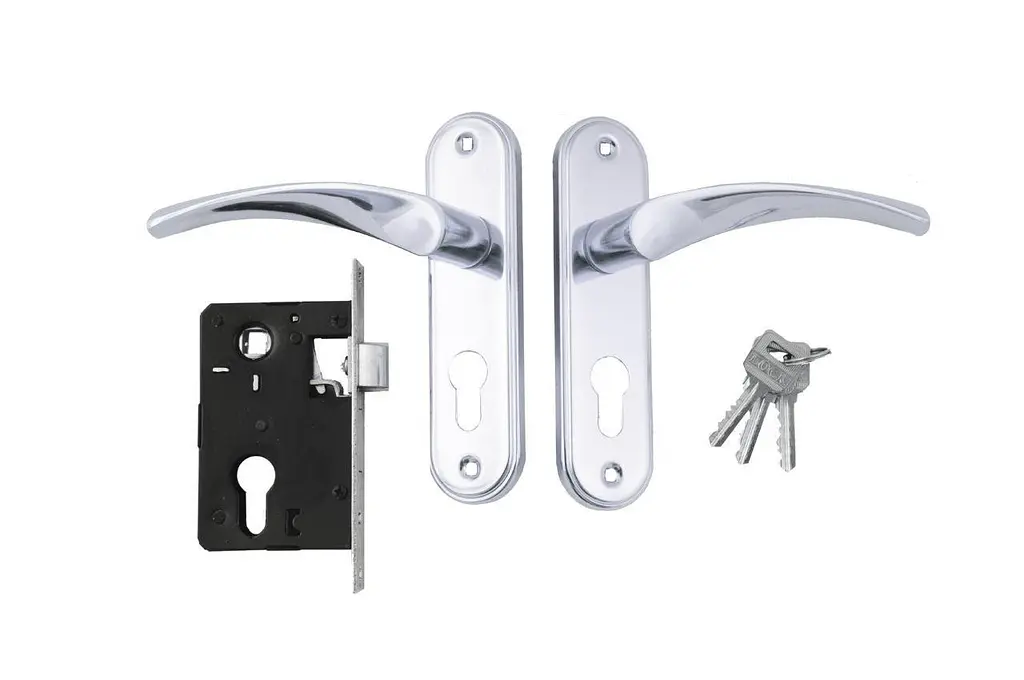 Замок врізний дверний з ручками на планці комплект FZB ЕТ-71157 СР (хром) - фото 2