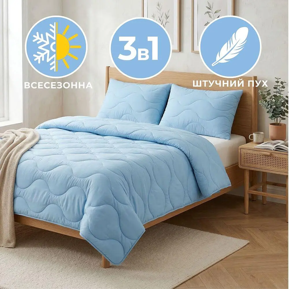 Набір Ideia NordicBlue ковдра 200х220 + 2 подушки 50х70 блакитний 8-36202 - фото 2