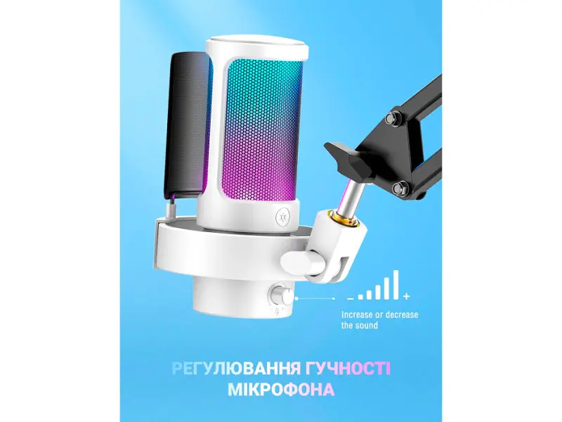 Мікрофон студійний/ для стрімінгу, подкастів Fifine AmpliGame AM8W White - фото 6