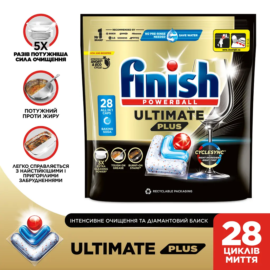 Капсули для посудомийних машин Finish Ultimate Plus Сода 28 шт. (3322152) - фото 2