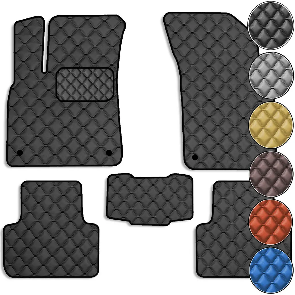 Килимки у салон для Nissan Qashqai +2 2008-2014 Екошкіра с подпятником Червоні 5 шт (Rombus)