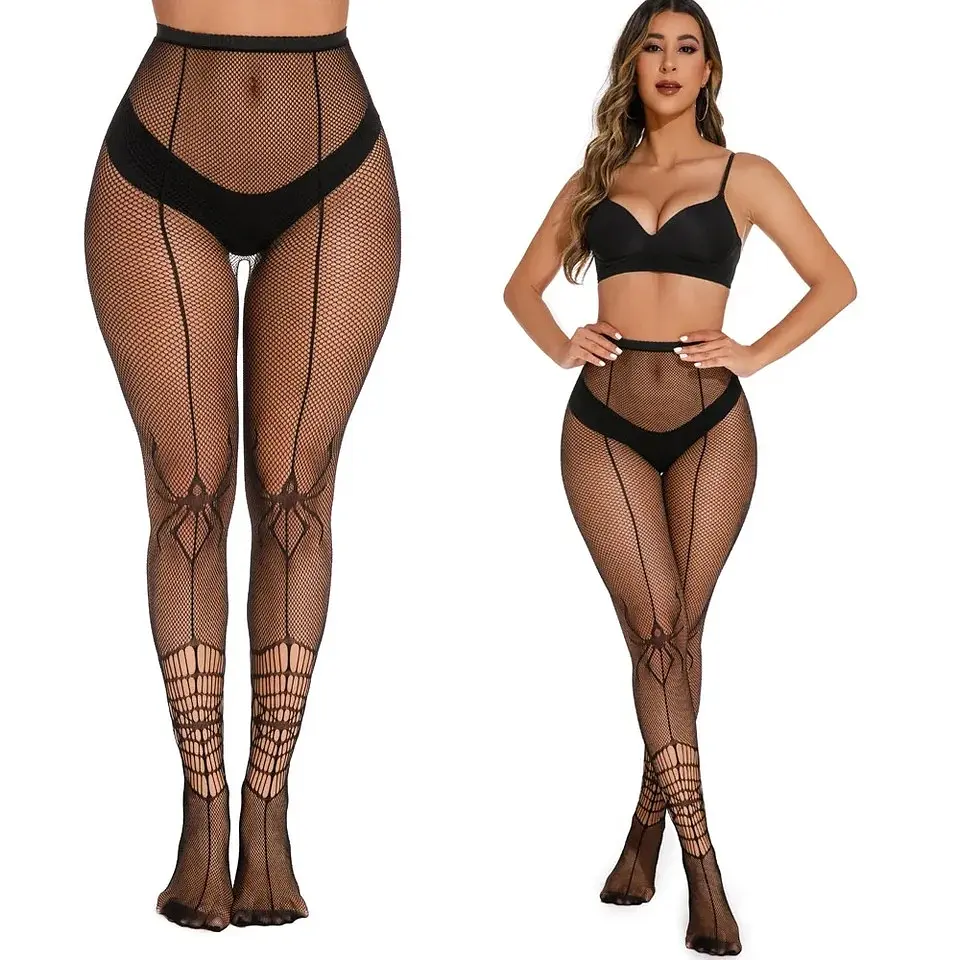 Колготки на Хелловін в сітку з павуками жіночі one size чорні - фото 3