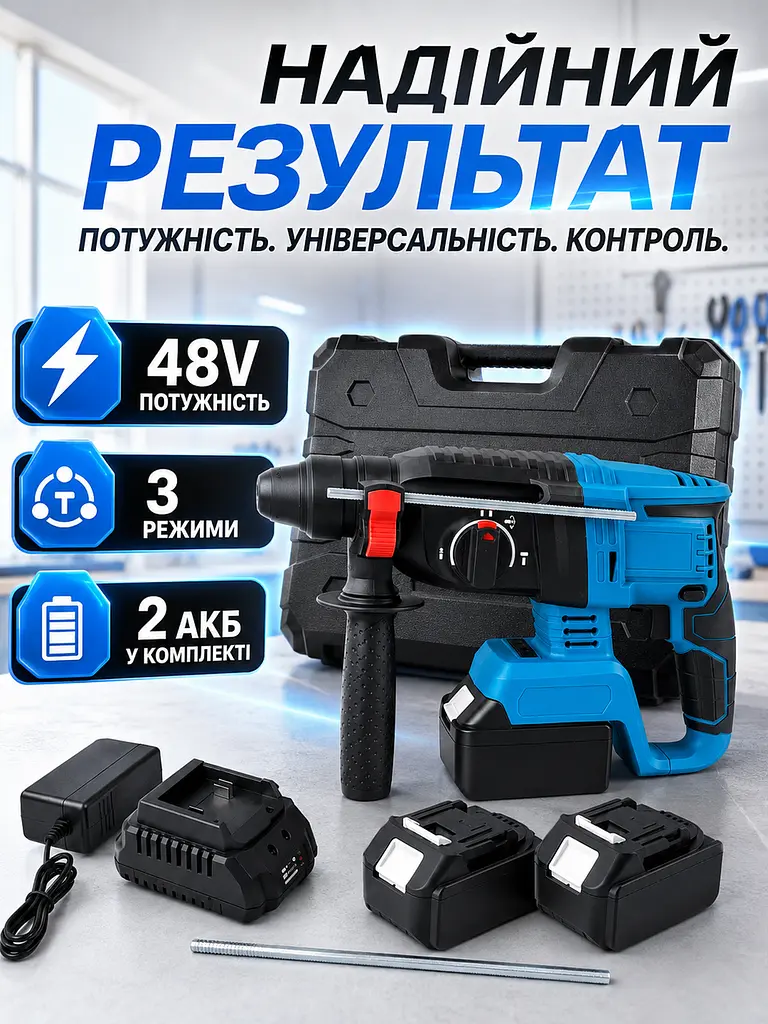 Дриль-перфоратор акумуляторний 48V з 2 АКБ і кейсом (49676013) - фото 2