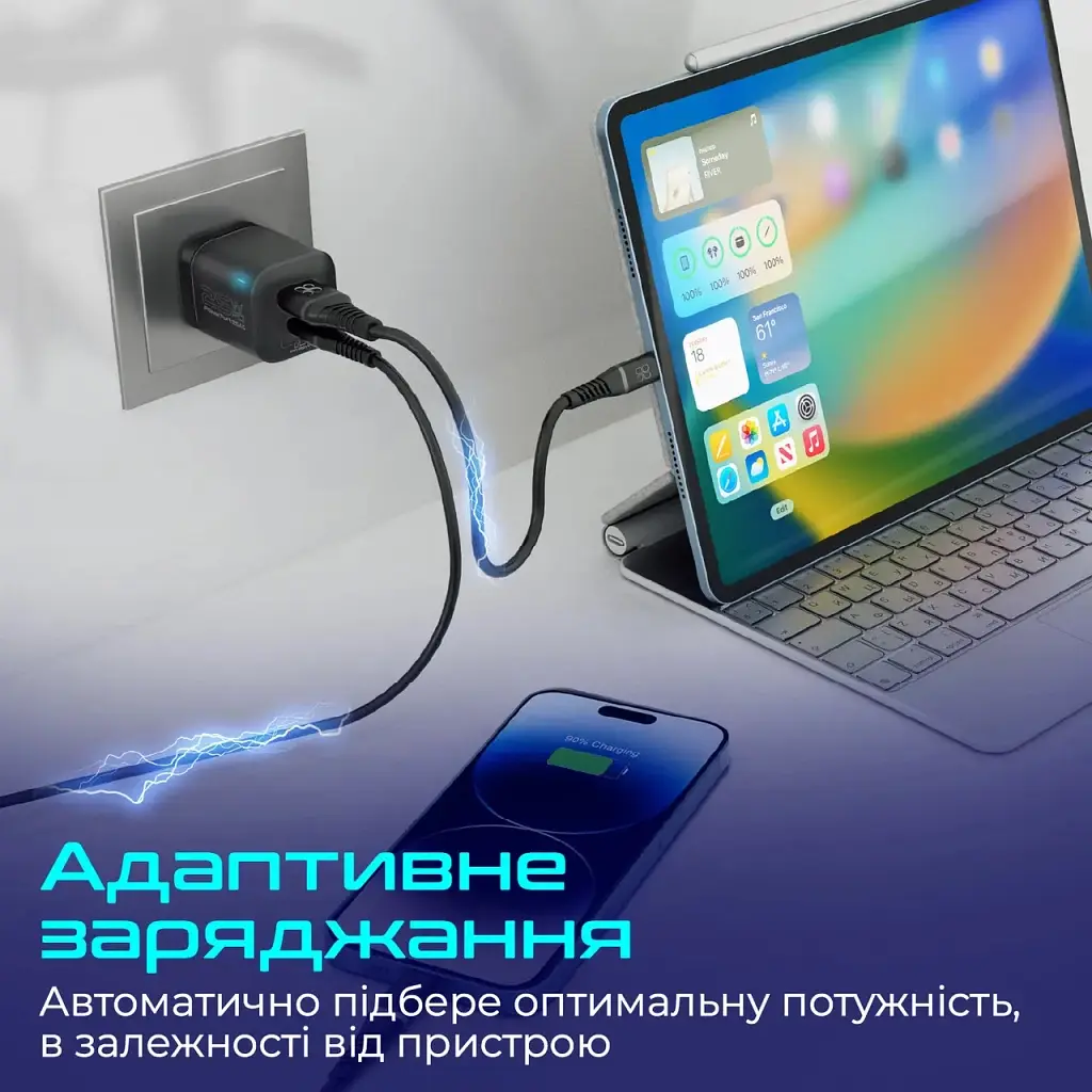 Зарядний пристрій Promate USB-C + USB-A (powerport-25ac.black) - фото 7