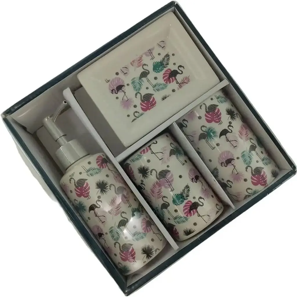 Набір аксесуарів для ванної кімнати No brand Фламінго B керамічний 4 предмети - фото 6