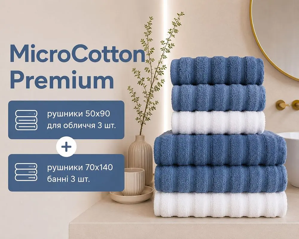 Набір турецьких махрових рушників Cestepe MicroCotton Premium 3 штуки 50x90 + 3 штуки 70х140 Ezgi 7 щільність 600 г/м2 - фото 2