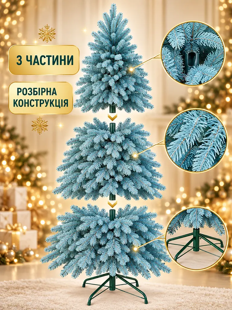 Лита штучна ялинка ЕБ21 Говерла 210 см на металевій підставці, блакитна (49676482) - фото 6