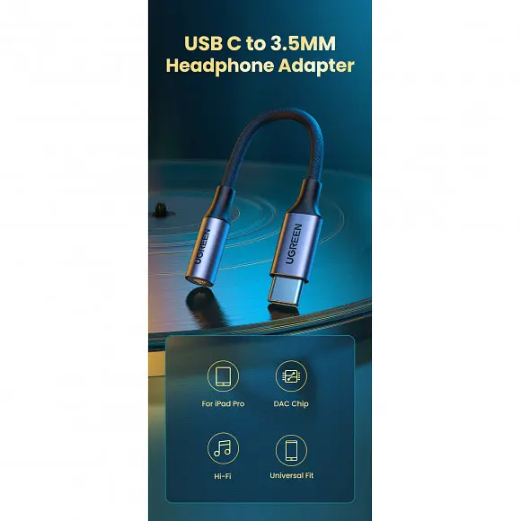 Адаптер Ugreen AV161 USB-C3.5 мм M/F Aluminum shell (80154) - фото 3