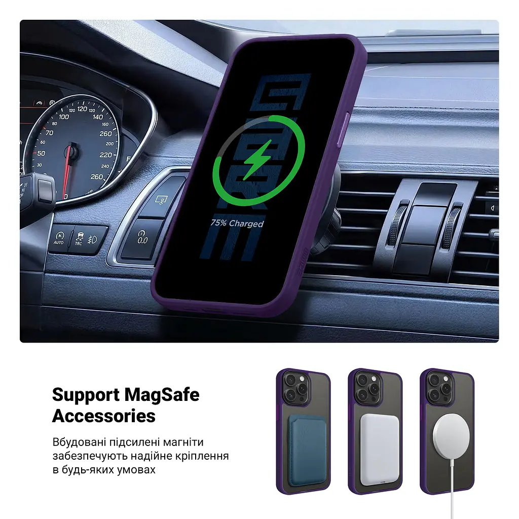 Чехол для Apple iPhone 14 Pro Max, Uniq MagCase, фиолетовый, противоударный, панель-накладка с магсейф, ударопрочный TPU+PC, с магнитом MagSafe, поддержка полноценной беспроводной зарядки, ArmorStandart (ARM75314) - фото 4