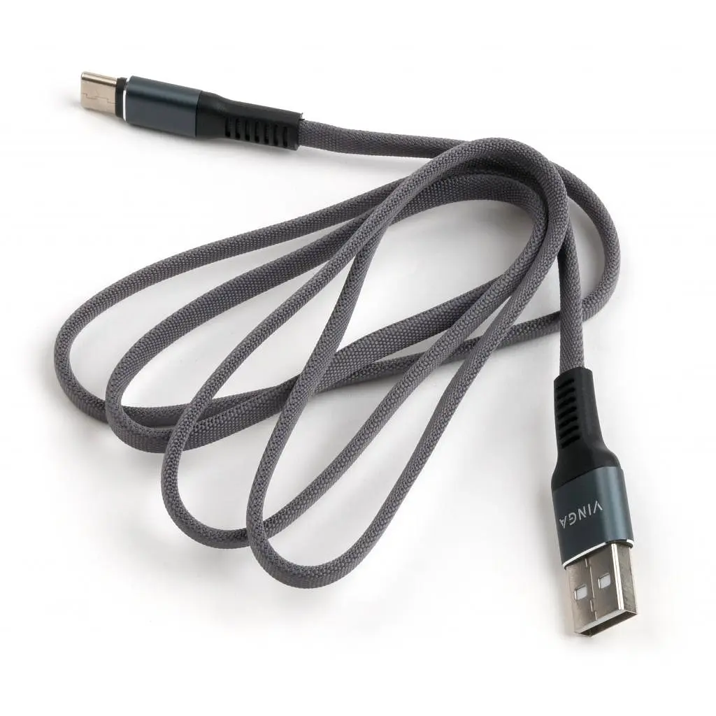 Дата кабель USB 2.0 AM to Type-C 1m flat nylon gray Vinga (VCPDCTCFNB1GR) - фото 3