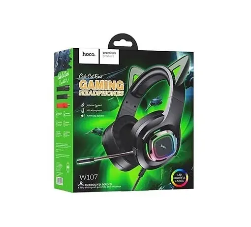 Навушники Hoco W107 Cute cat luminous cat ear gaming headphones Elf cat - фото 3
