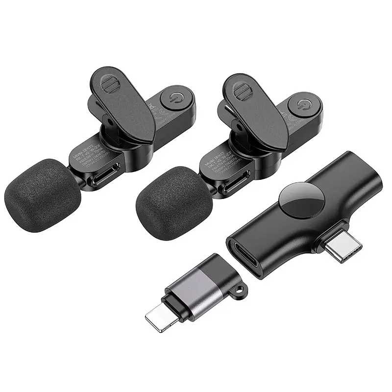Бездротова мікрофонна система BOROFONE BFK12 Trophy lavalier dual-mic (iP/Type-C) Black (6941991106408) - фото 3