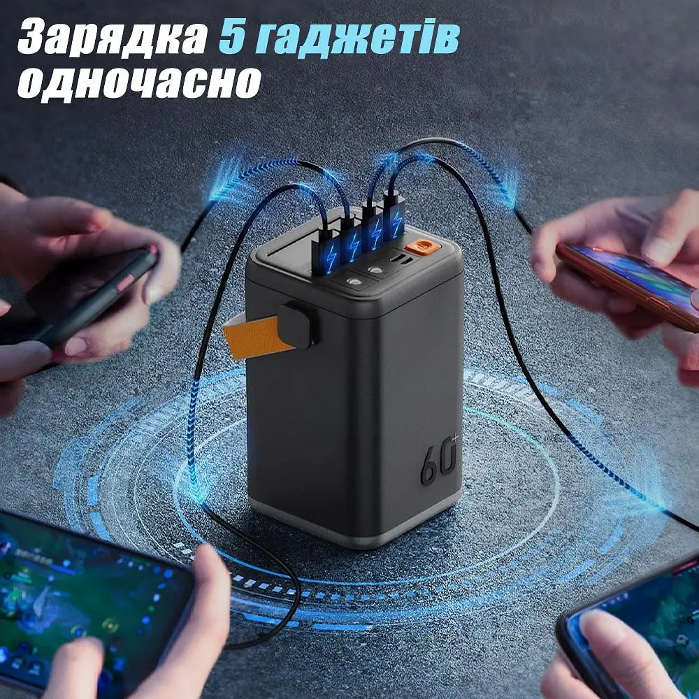 Потужний Повербанк Великої Ємності на 60000 mAh 45W із Швидкою Зарядкою Type C O2 Project Power Bank 60000mah YT-2030 для роутера - фото 5