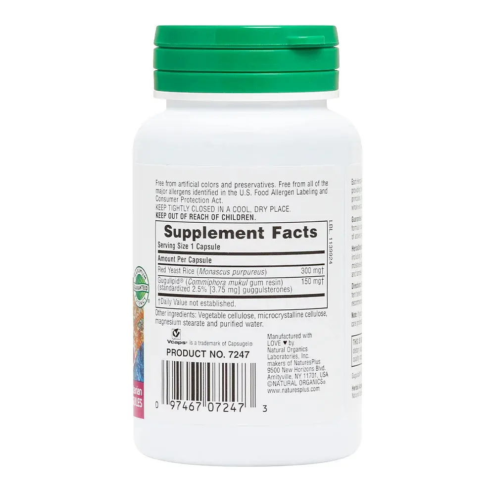 Натуральная добавка Natures Plus Herbal Actives Red Yeast Rice Gugulipid, 60 капсул - фото 2