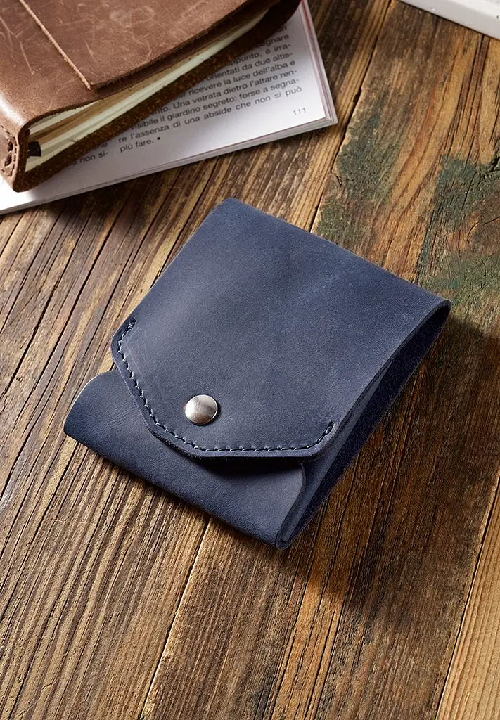 Кожаный кард-кейс (портмоне) 11.0 синий Crazy Horse - фото 2