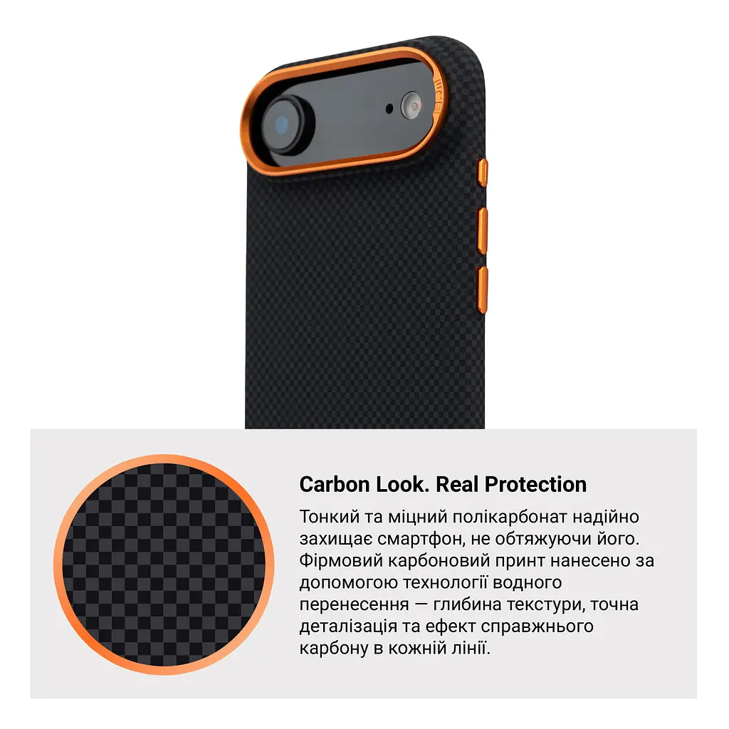 Карбоновый чехол для Apple iPhone 17 Air, LikeCarbon2 SE MagCase, черный, тонкий защитный чехол-панель из поликарбоната с магнитами N52, MagSafe, противоударный, совместим с беспроводной зарядкой, приподнятые края для защиты камеры - фото 7
