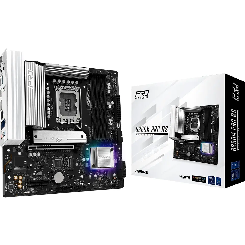 AsRock B860M Pro RS (1851/B860, 4*DDR5, PCIex16, HDMI/DP, 4xSATA, 3xM.2, 2.5Glan, 7.1ch, mATX) - фото 3
