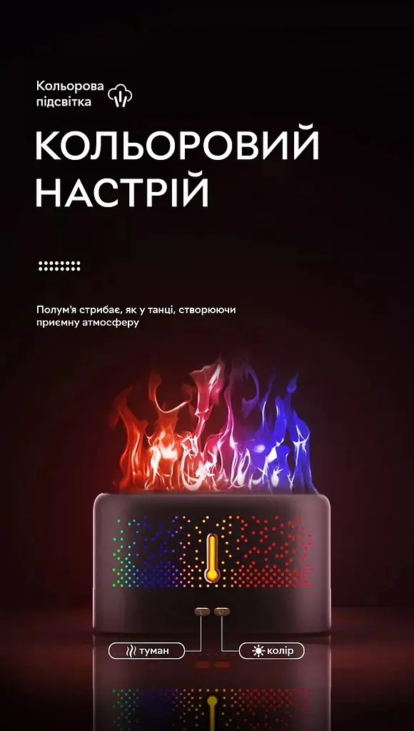 Зволожувач повітря, аромадифузор портативний з імітацією вогню Kinscoter FLAME J5-7 colors 200 мл, White - фото 5