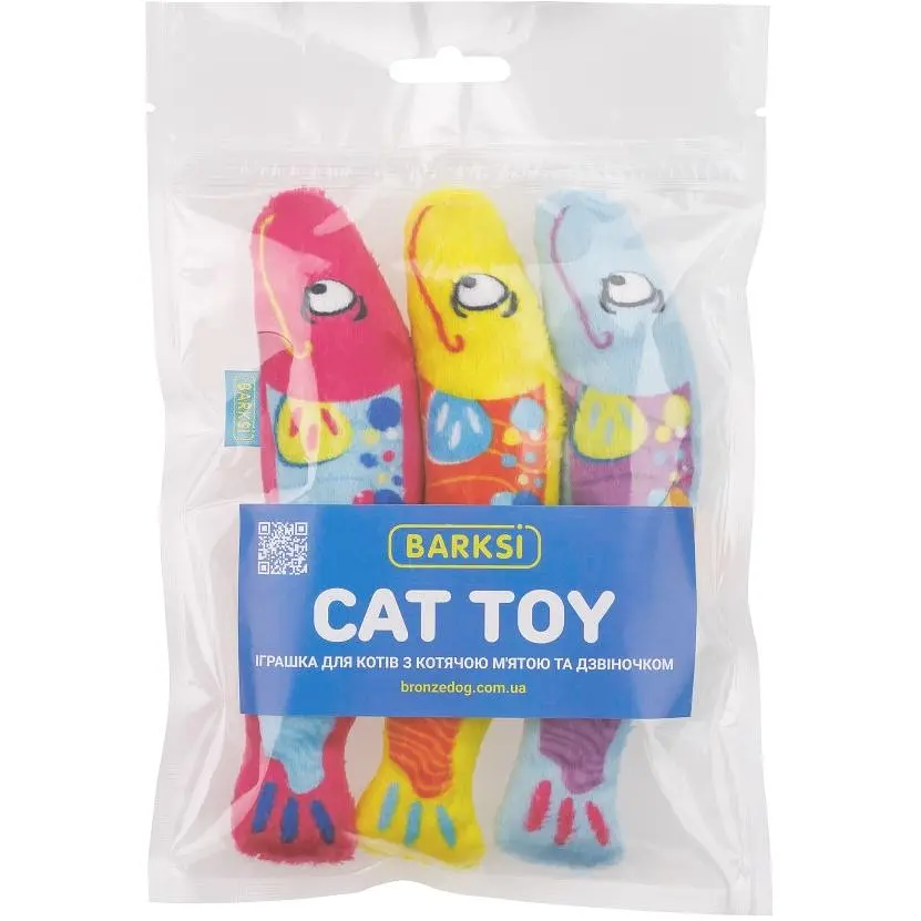 Игрушка для кошек Barksi Рыбки с кошачьей мятой и колокольчиком 16.5 см 3 шт. - фото 2