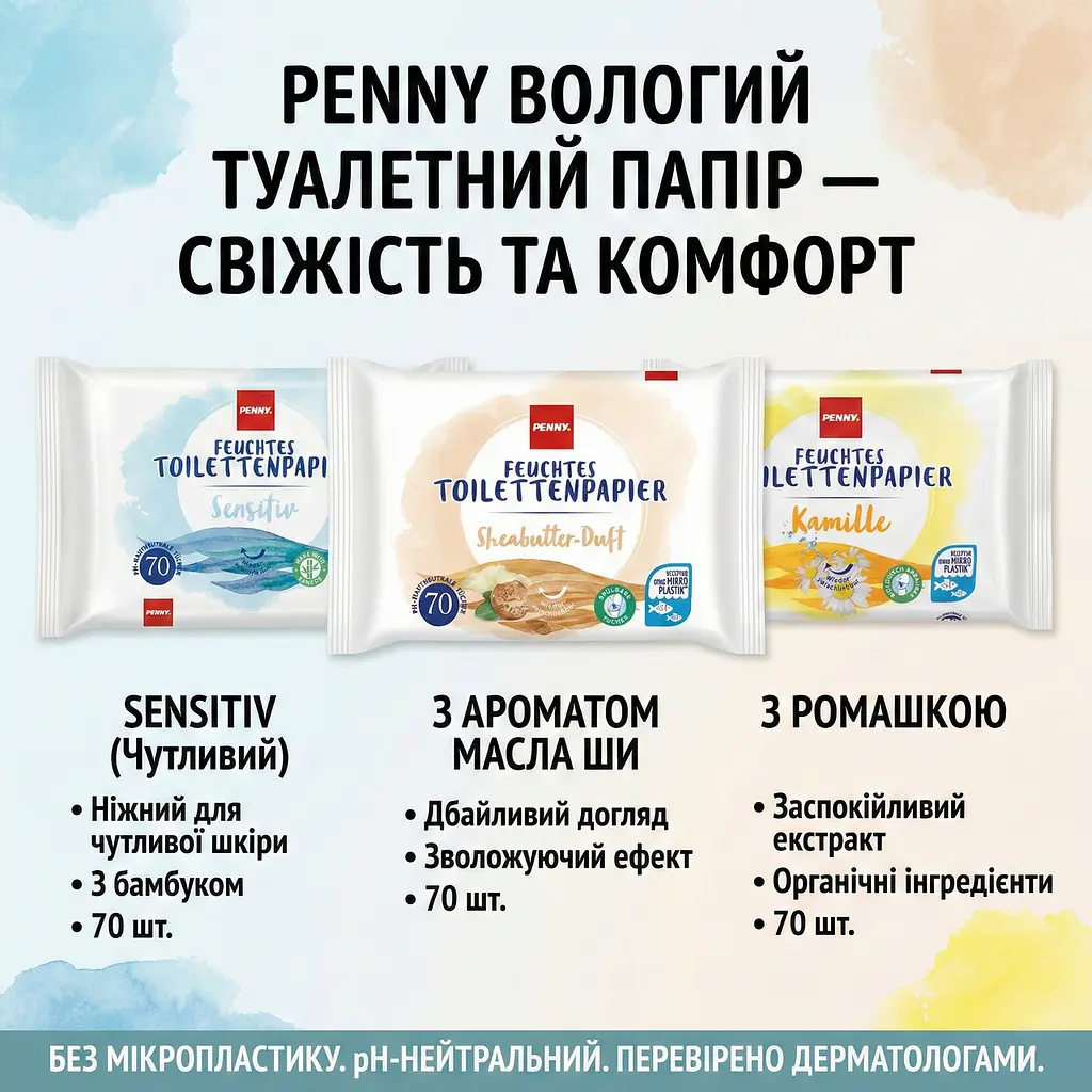 Вологий туалетний папір Penny м'які з маслом ши 70 шт. гіпоалергенний - фото 4