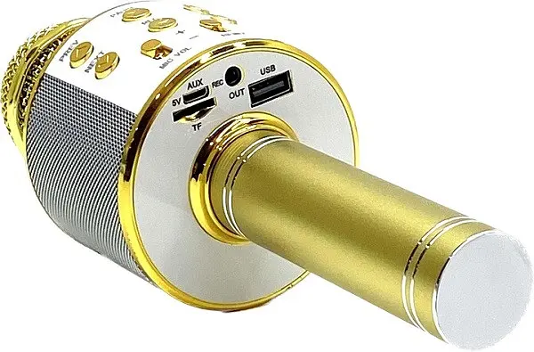 Мікрофон бездротовий караоке С 48340 bluetooth USB колонка Золотий - фото 2