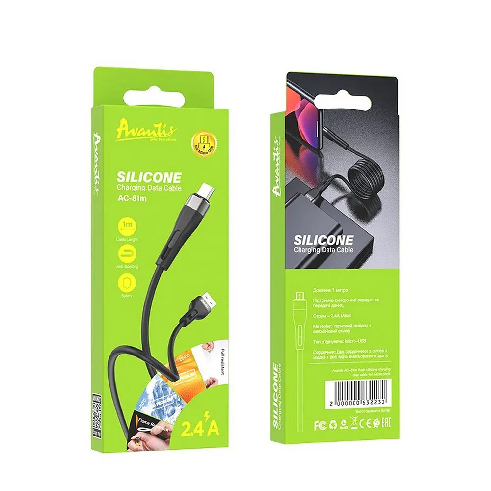 Кабель Avantis AC-81m Silicone USB – Micro- чорний - фото 4