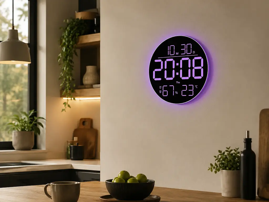 Годинник настінний 6695R / Настінний годинник круглі RGB з пультом / Календар, температура, вологість - фото 4