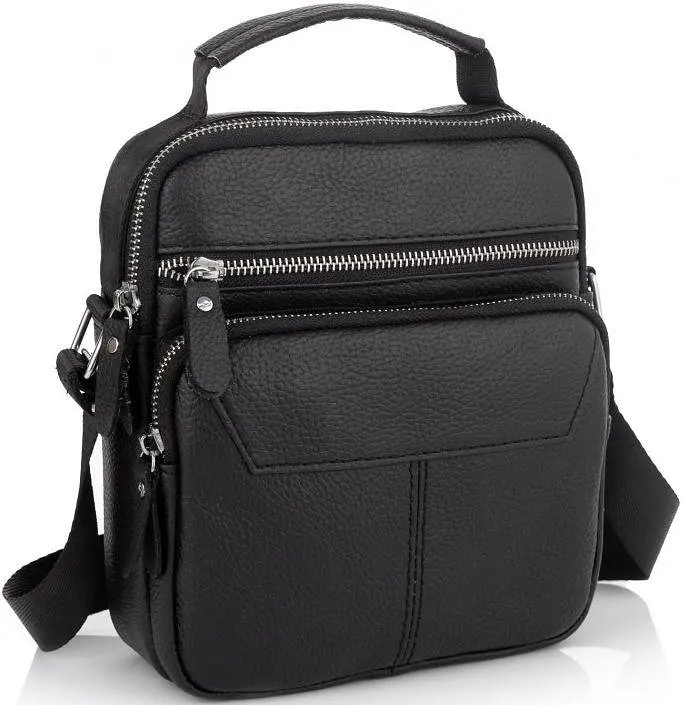 Сумка чоловіча шкіряна Tiding Bag через плече Чорна - фото 7
