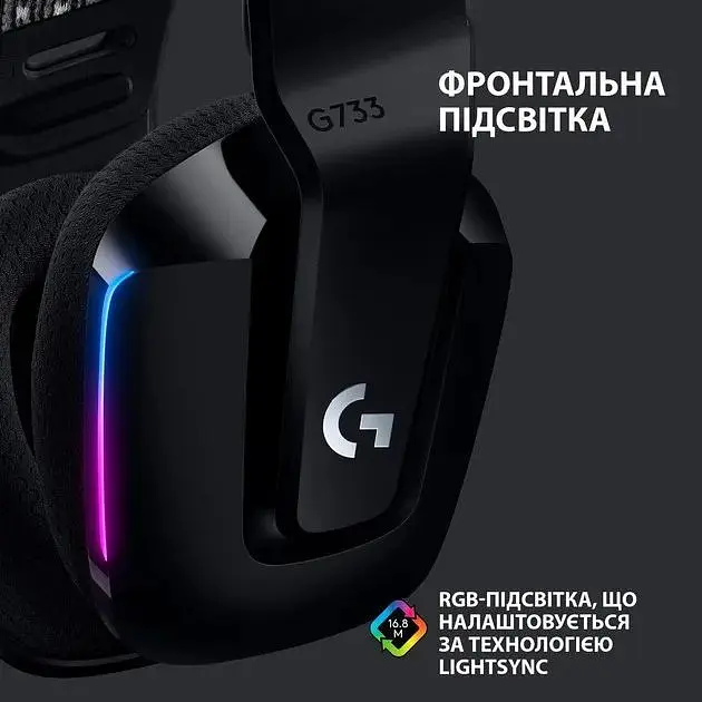Бездротова ігрова гарнітура з підсвічуванням Logitech G733 Wireless LIGHTSPEED RGB (981-000864) чорна - фото 4