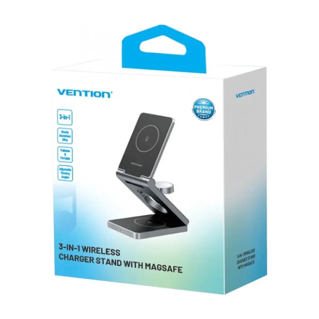 Зарядний пристрій Vention Magnetic Wireless Charger 15W 3-in-1 gray (FGFH0) - фото 2
