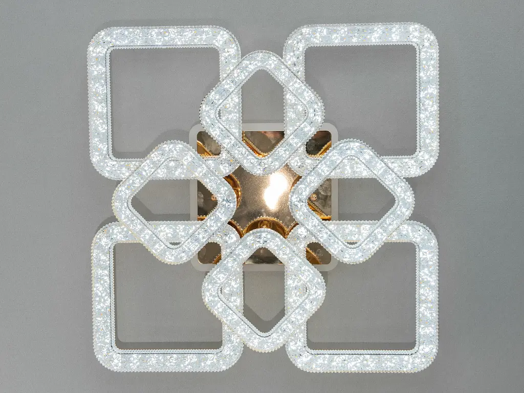 Люстра стельова LED Diasha 2205/4+4G, 130W, 6000K-3200K-4100K, золото, сучасний стиль, з пультом, димером, акрилові плафони - фото 3