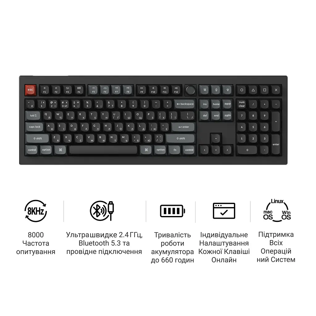 Клавіатура бездротова Keychron V6 Ultra Keychron Red Switch Black RGB (V6U-D1-UA) - фото 8
