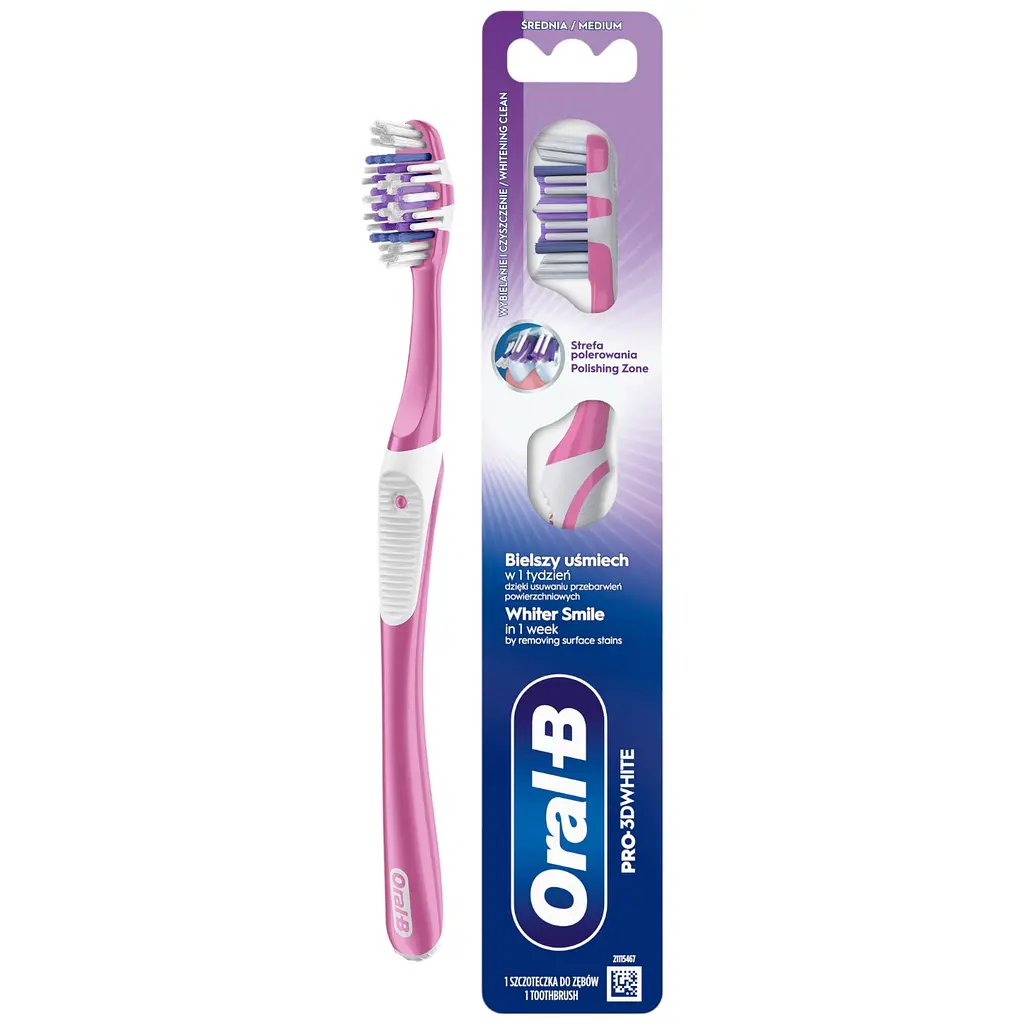 Зубна щітка Oral-B Pro 3D White Відбілювання середньої жорсткості біло-рожевий 1 шт. - фото 1