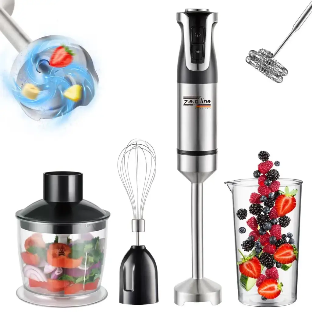 Блендер Zepline ручний 5 в 1 на 1500 Вт з подрібнювачем та насадками міксер та спінювач молока 20 швидкостей  - фото 4