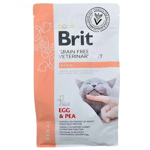 Сухий корм Brit GF VetDiet Cat Renal для кішок, у разі захворювань нирок, з яйцем і горохом, 2 кг - фото 3
