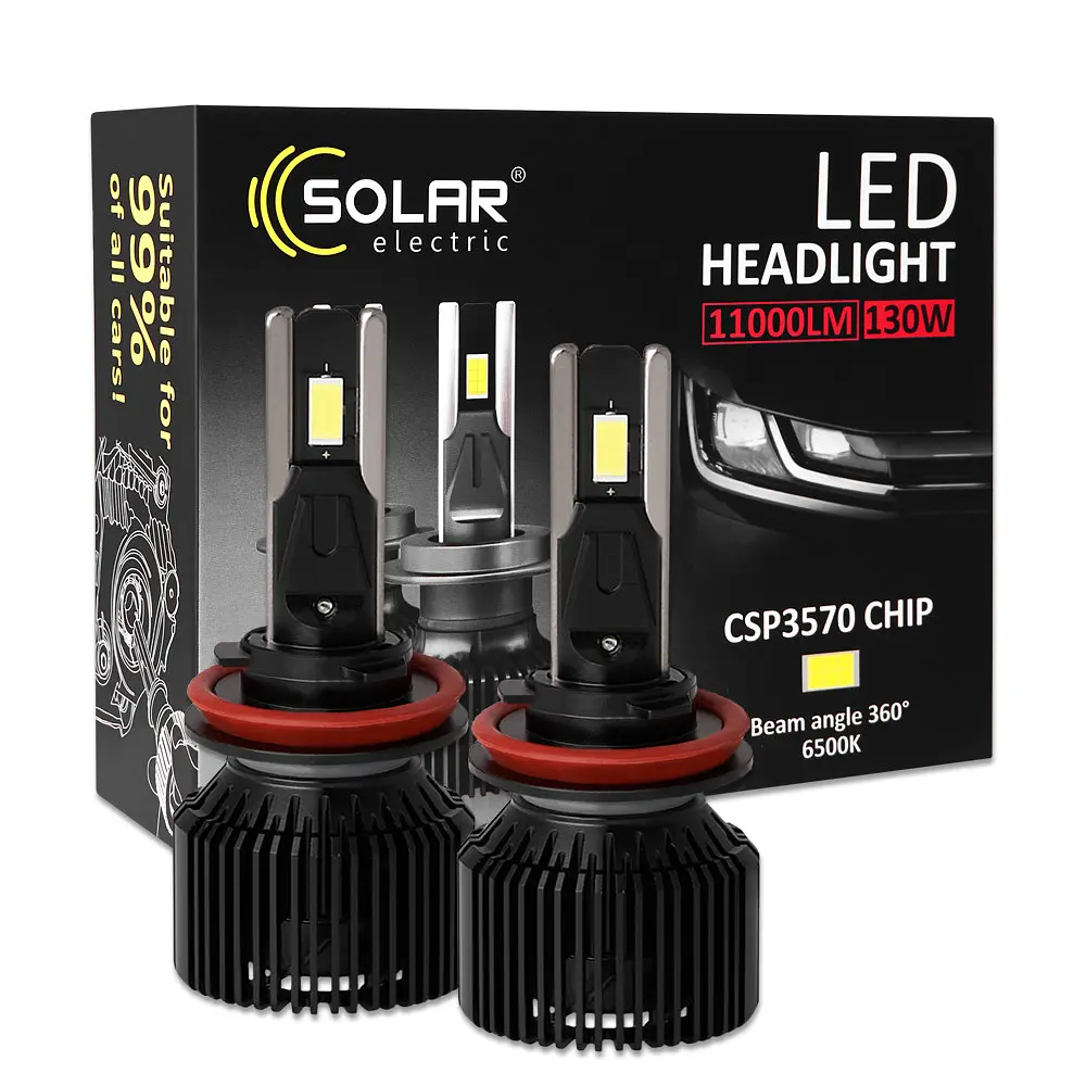 Автолампа Solar LED H8-H11-H16 12/24V 130W 11000 Lm 6500K CSP3570 2 шт. (8711S2) - фото 5