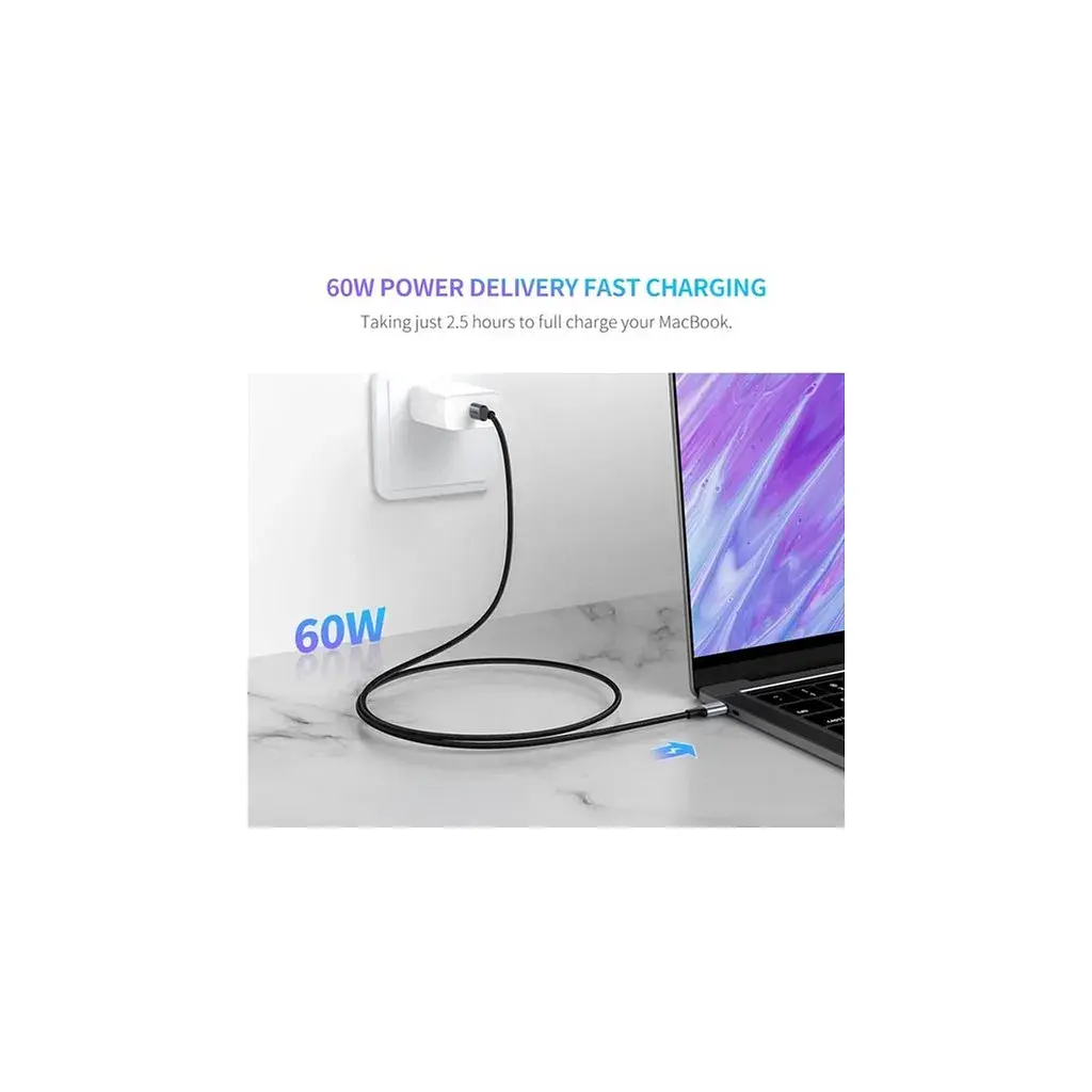 Дата кабель USB-C to USB-C 2.0m US261 18W Round Cable Nickel Plating Aluminum Shell Black Ugreen (50152) - фото 3