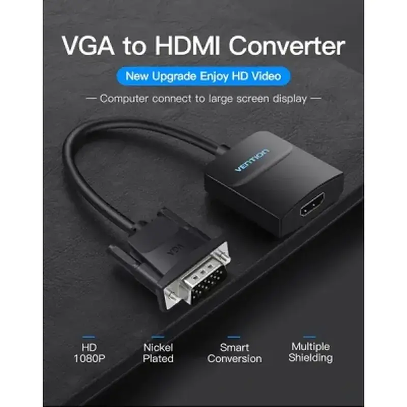 Перехідник VGA 15F to HDMI M 1080P 60Hz 3,5mm Audio 0.15m Vention (ACNBB) - фото 6