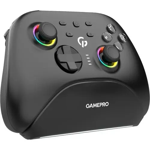 Геймпад GamePro GPX13BDOC, Black, док-станція, бездротовий (Bluetooth / USB 2.4GHz / Type-C), для ПК / Switch / Android / iOS, 14 кнопок / 2 аналогові стіки / D-Pad, вібрація, RGB підсвічування, акумулятор 1000 mAh - фото 2