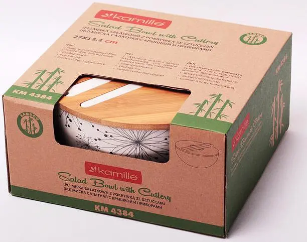 Миска Kamille из бамбукового волокна с бамбуковой крышкой и приборами Ø24,5х11,5 см kuh0007429 - фото 6