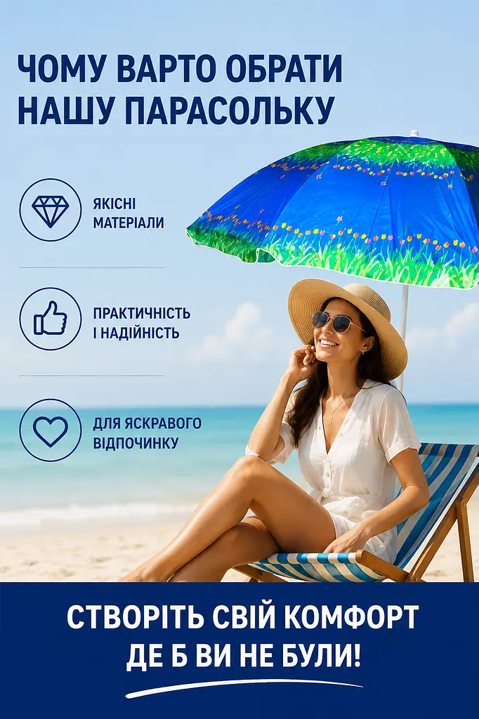 Пляжна парасолька ромашка 2 м синій з тюльпанами від сонця з Anti-UV покриттям і чохлом (49676132) - фото 7