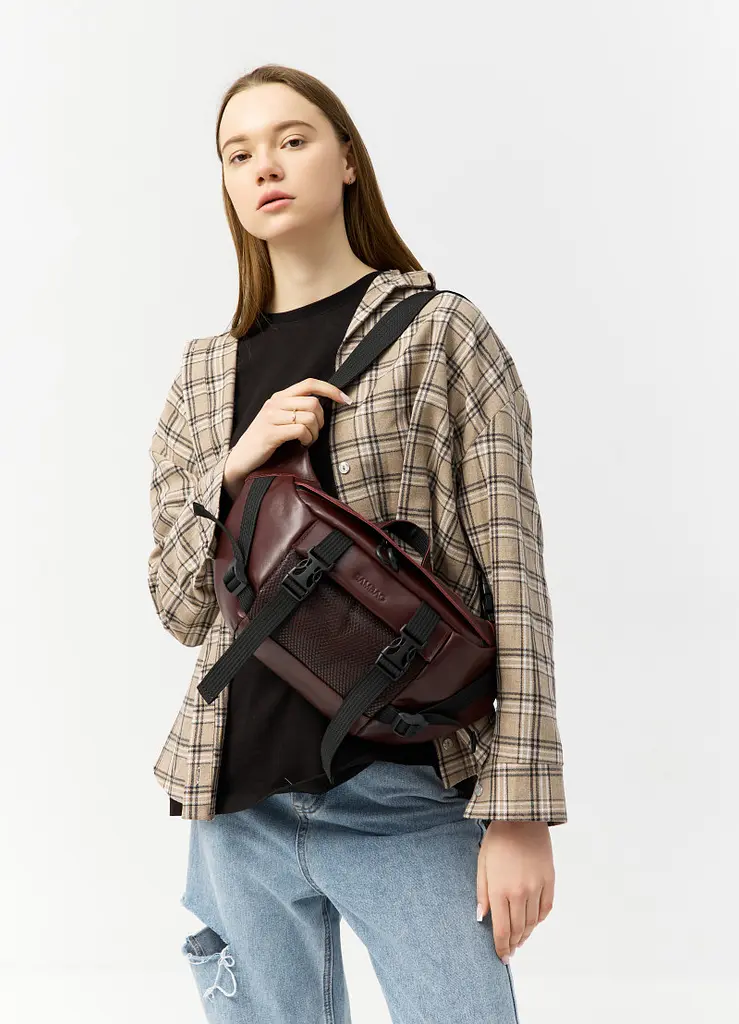 Велика жіноча поясна сумка бананка Sambag DynamicDart марсала 38 × 21 × 7 см (80411120)