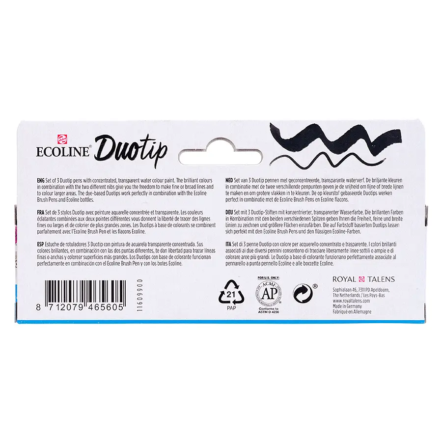 Набор акварельных двусторонних маркеров Royal Talens ECOLINE DUO TIP PRIMARY 3 шт - фото 5