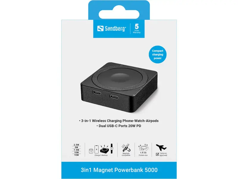 Зовнішній акумулятор (Power Bank) Sandberg 3in1 Magnet 5000mAh Black (421-28) - фото 9