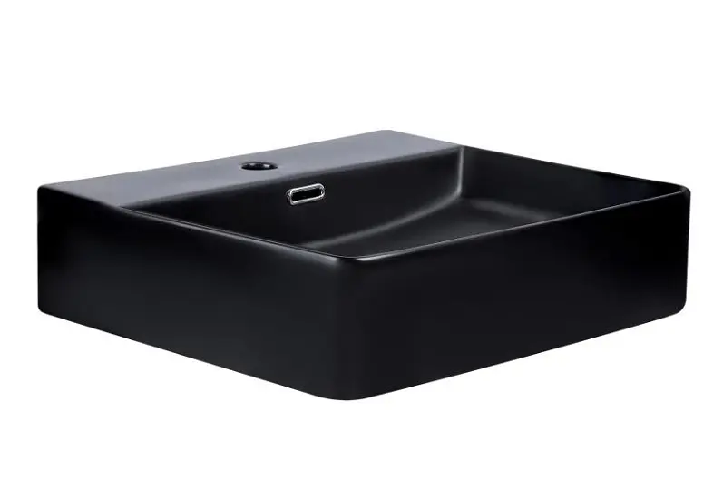 Комплект Qtap Nando LT: Раковина підвісна прямокутна 500х420х130 мм Matt Black + Донний клапан PU03O (QT12112173SMBMBN47322) - фото 3