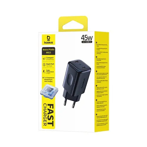 Сітчасте зарядне пристрій Baseus PicoGo AN13 Fast Charger 2C 45W чорний E0121F00 - фото 2