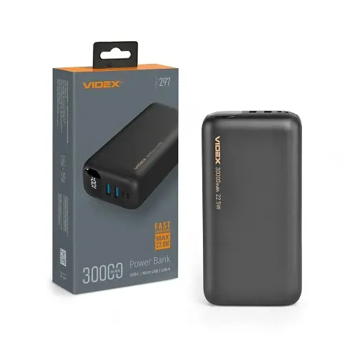 Універсальна мобільна батарея 30000 mAh, VPB-297, Black, 22.5 Вт Videx teh0027622 - фото 6